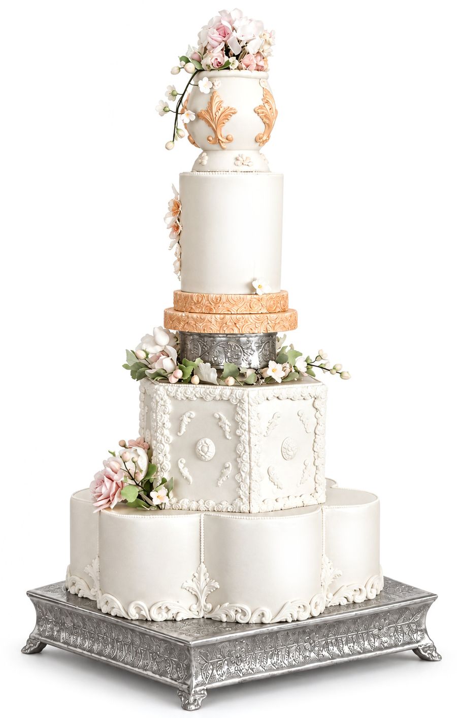 A tiered wedding cake made by the Cowley bakery.