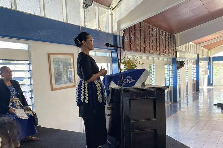 An address at the school assembly during the breakfast donation.