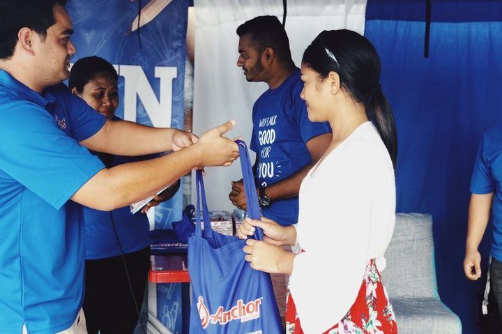 A school pack handed over at the Anchor tent.